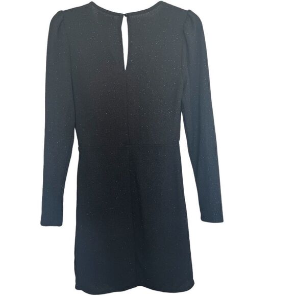 Parker Black Long Sleeve V-Neck Crossover Shimmer Black Cocktail Dress - Picture 2 of 8